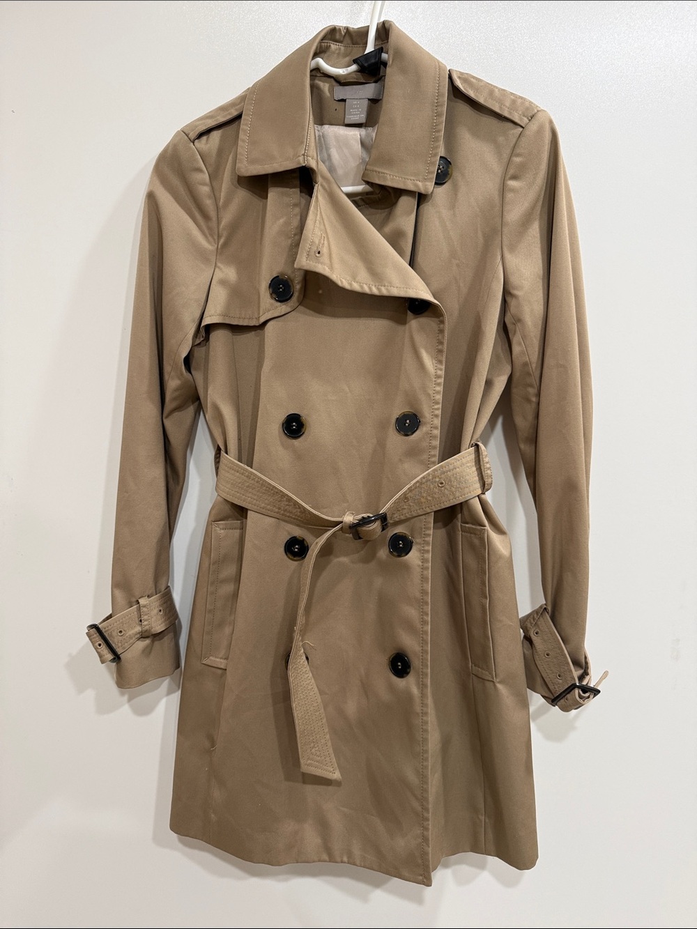 H&M Women's Beige Double-Breasted Trench Coat with Belt